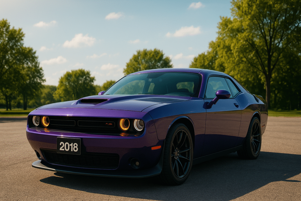 Plum Crazy Challenger na tle nieba